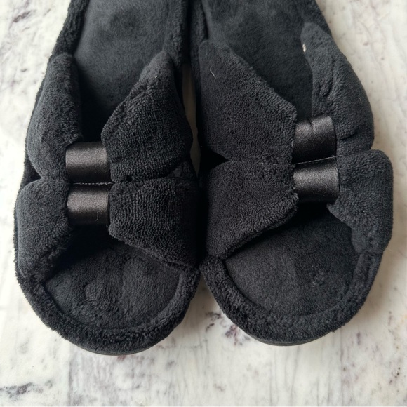 New isotoner Womens Microterry Bow Slide Slippers Black XL 9.5-10 - Picture 5 of 7